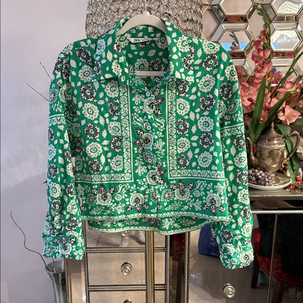 Zara Emerald Floral Print Shirt S